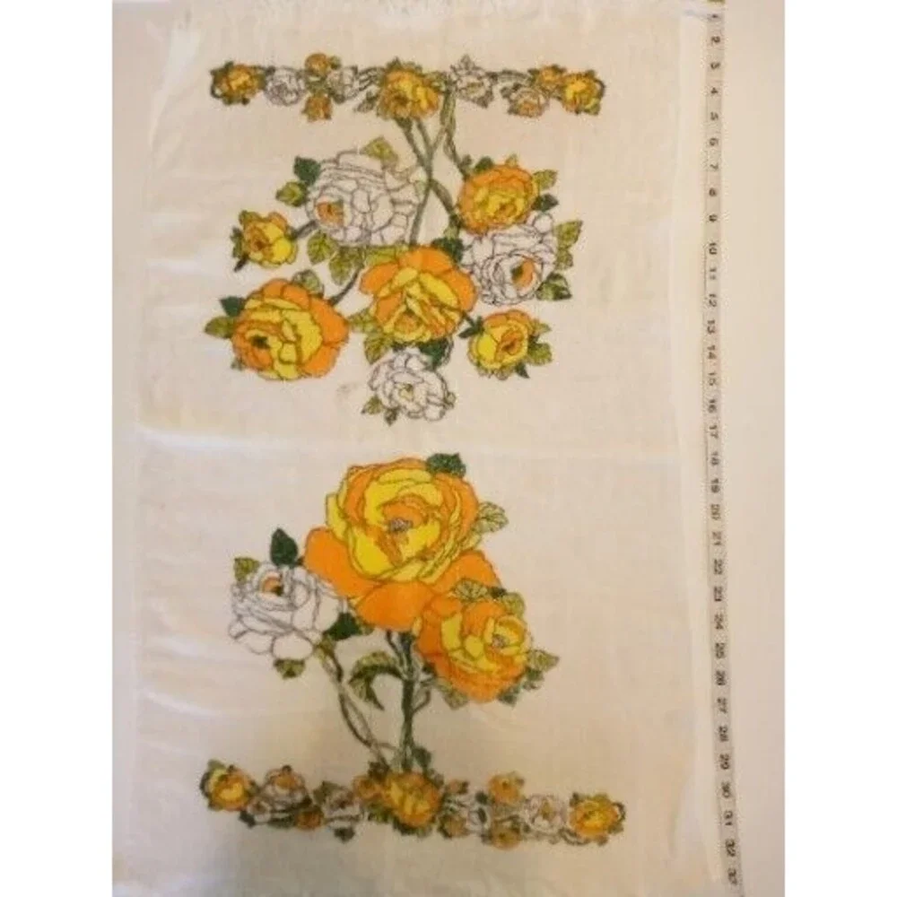 2 Vintage Bath Towels Orange Yellow Floral 60s 70s Cone‎ Made in USA